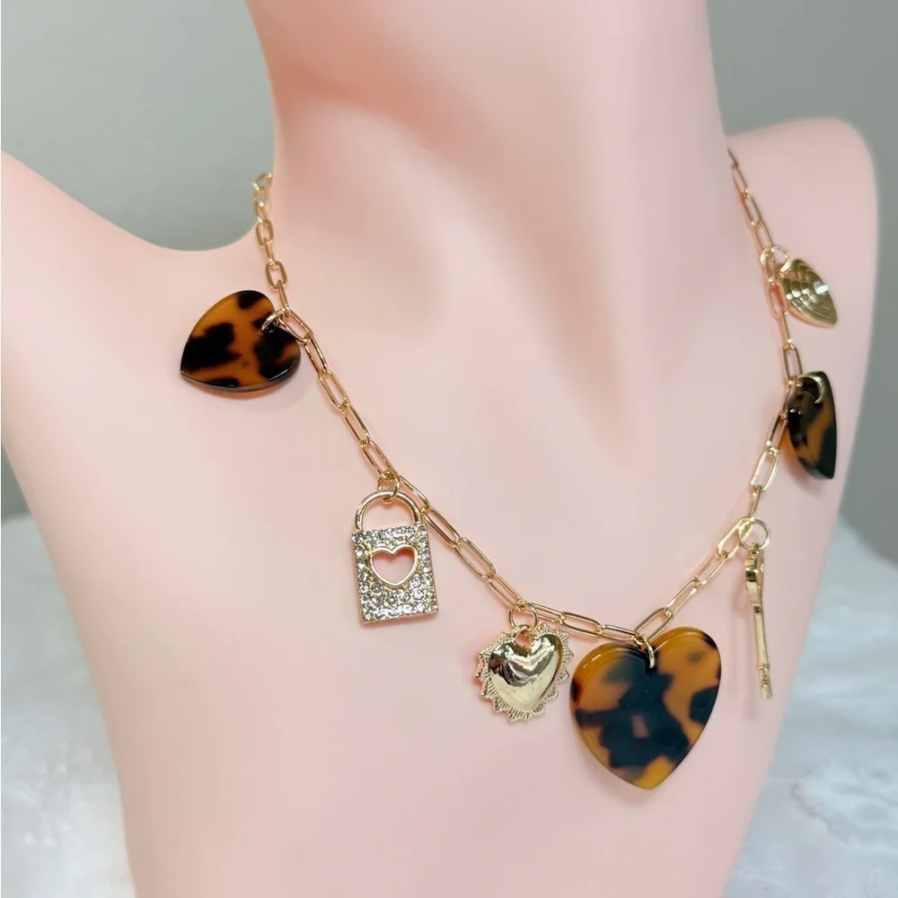 Gold and Brown Heart Charm Necklace